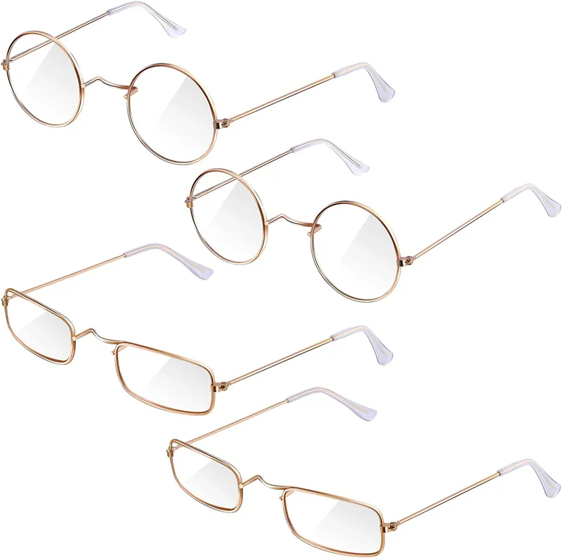 4 Pairs Old Man Costume Glasses Gold Santa Eyeglasses Gold Square round Glasses