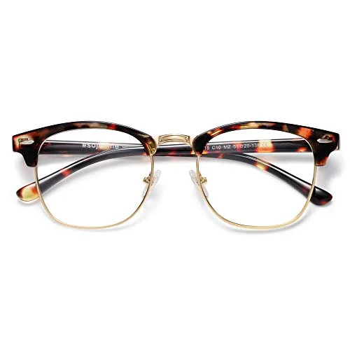 Gold & Wood Half-Rim Round Brown Wood Gold Eyeglasses 22287