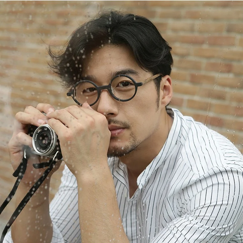Japanese Retro Acetate Eyeglass frames Round Women Men Wood Black+Brown Glasses