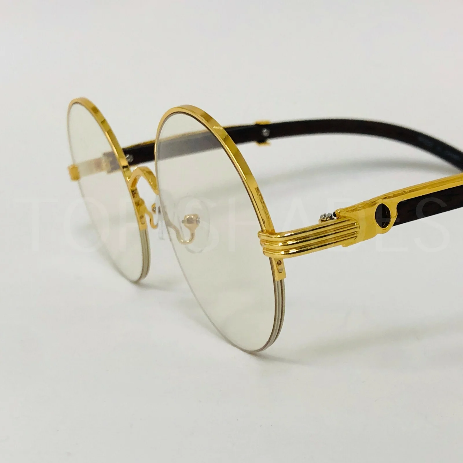 Mens Women Retro Round Clear Lens Gold Wood Frame Fashion Eye Glasses Designer