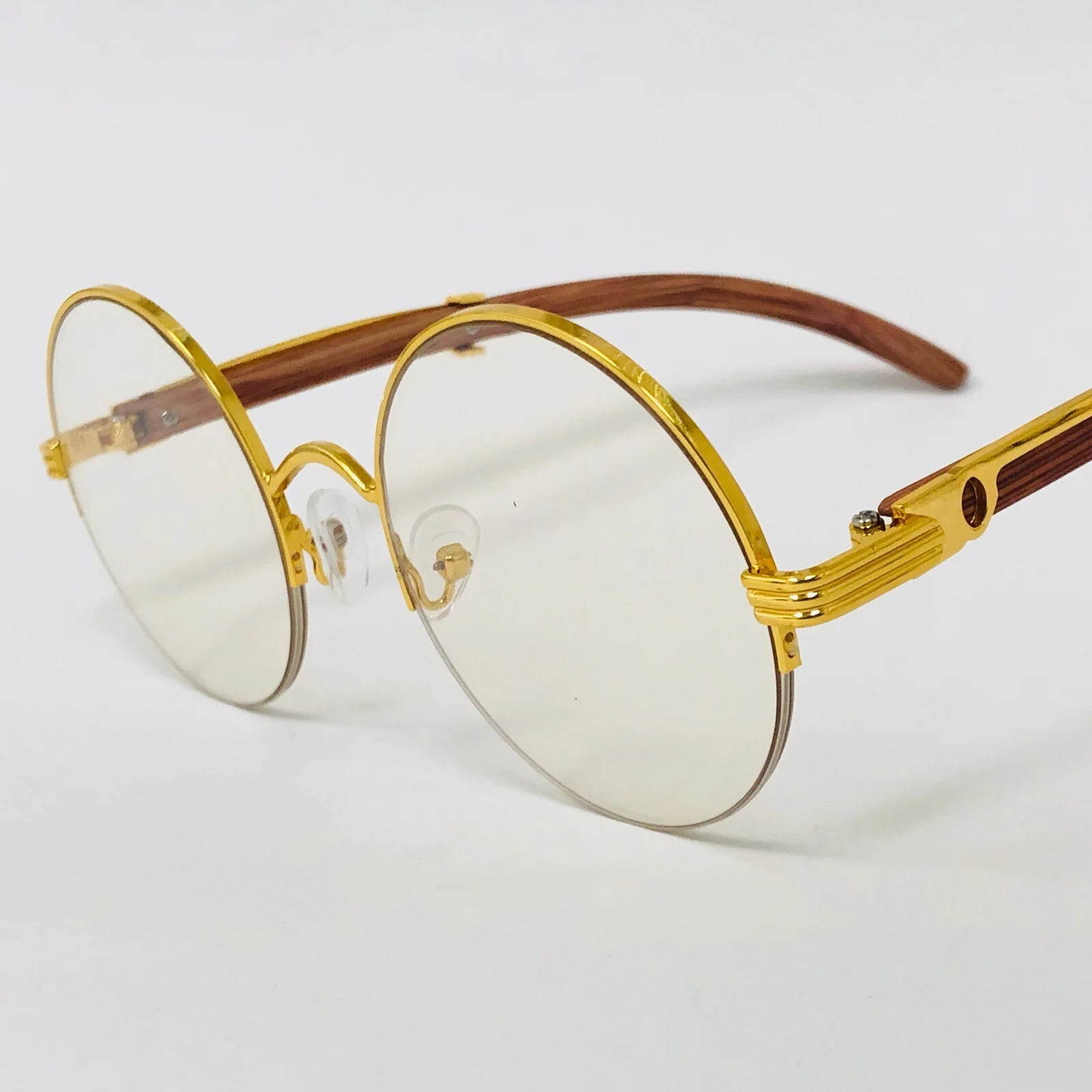 Mens Women Retro Round Clear Lens Gold Wood Frame Fashion Eye Glasses Designer 2