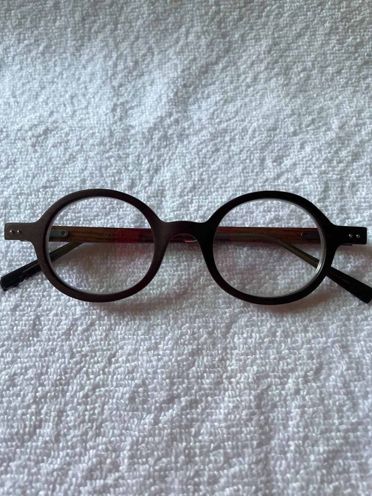 New Collector GOLD AND WOOD UNISEX ROUND EYEGLASSES
