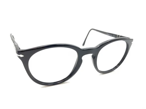 Persol Black Silver Round Eyeglasses Frames 48-21 145 Italy Designer Men Women