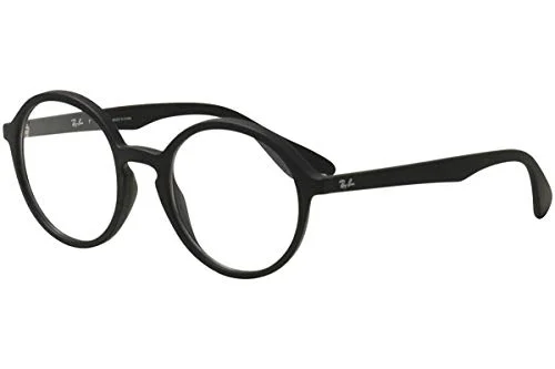 Ray-Ban RX7075 Round Prescription Eyeglass Frames, Rubber Black & Black/Demo Lens, 49 mm 1