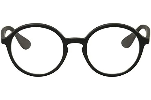Ray-Ban RX7075 Round Prescription Eyeglass Frames, Rubber Black & Black/Demo Lens, 49 mm 2