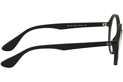 Ray-Ban RX7075 Round Prescription Eyeglass Frames, Rubber Black & Black/Demo Lens, 49 mm 3