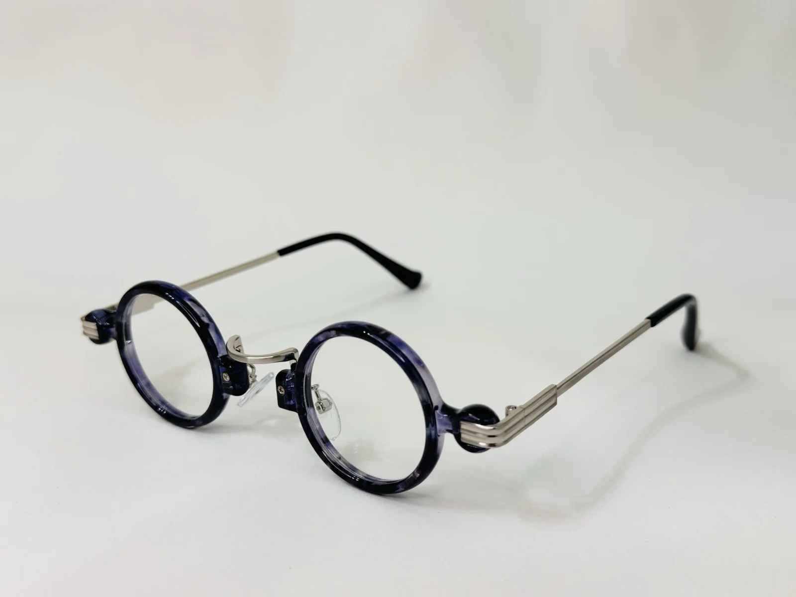 Round Blue Metal Plastic Eyeglass Frames Unisex Adults Solid Pattern Eyeglasses