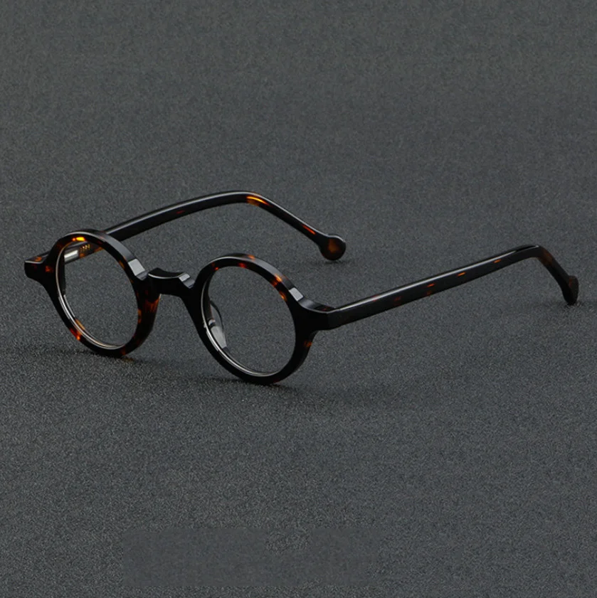 Round Eyeglasses Gold Frame Wood Arms Men 3