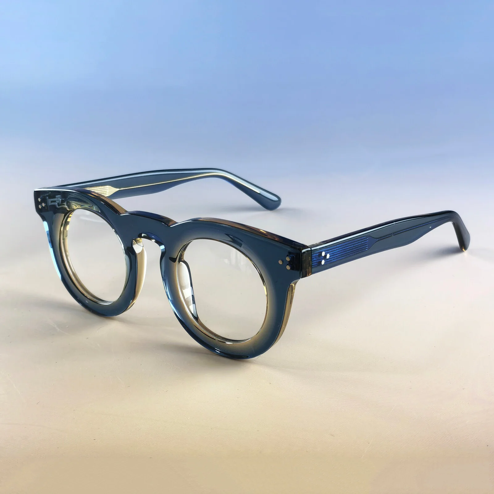 Thick Acetate Round Eyeglass Frames Men Women FullRim Glasses Retro Blue Eyewear