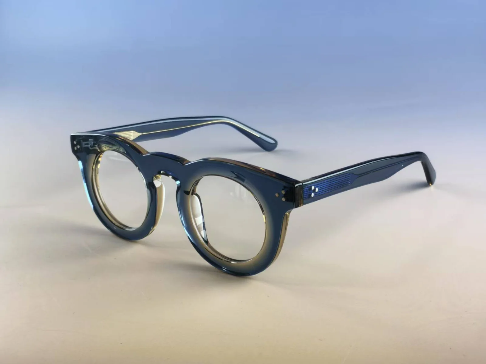 Thick Acetate Round Eyeglass Frames Men Women FullRim Glasses Retro Blue Eyewear 2