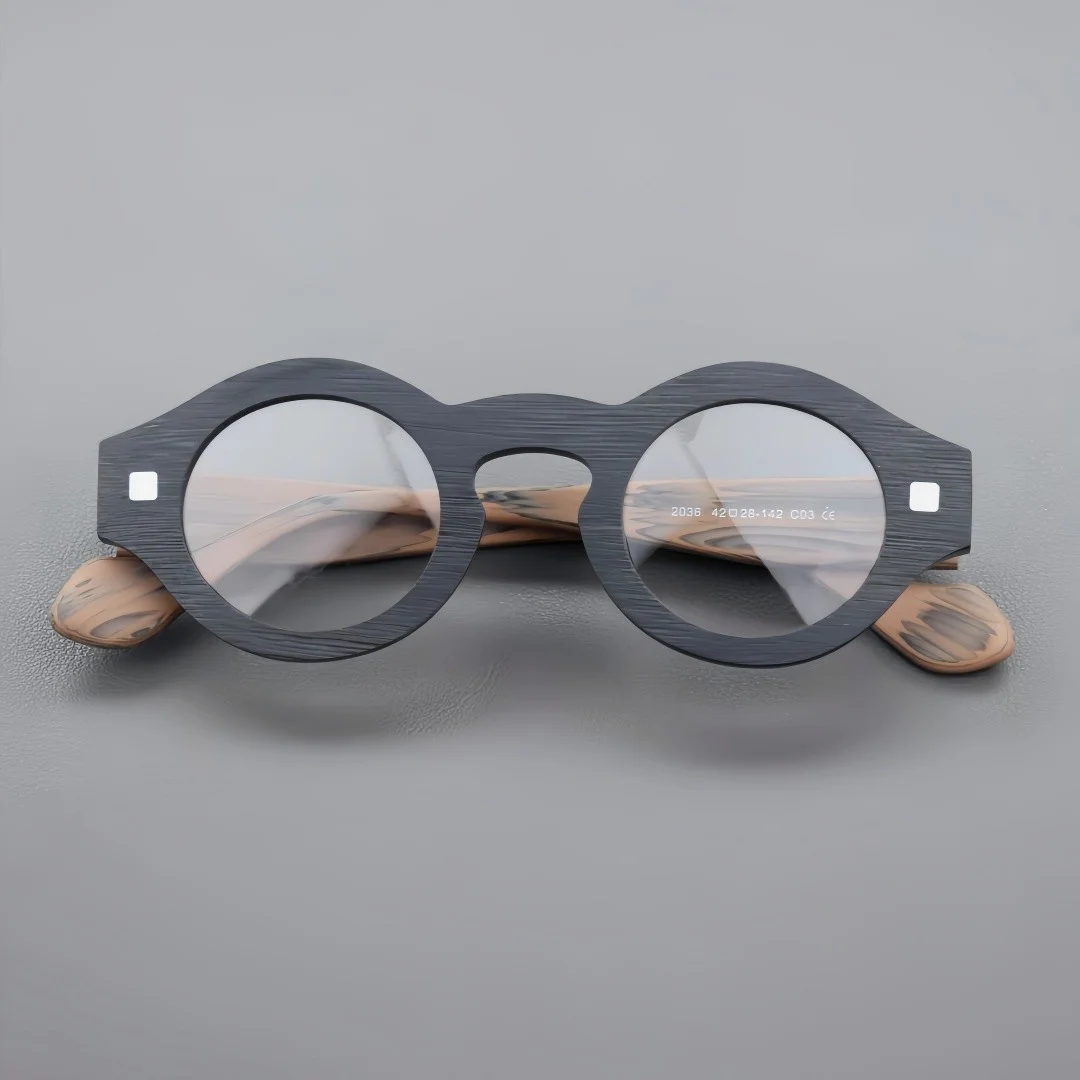 Unisex Acetate Round Imitation Wood Eyeglasses Clear Lens Retro Glasses Frames 2