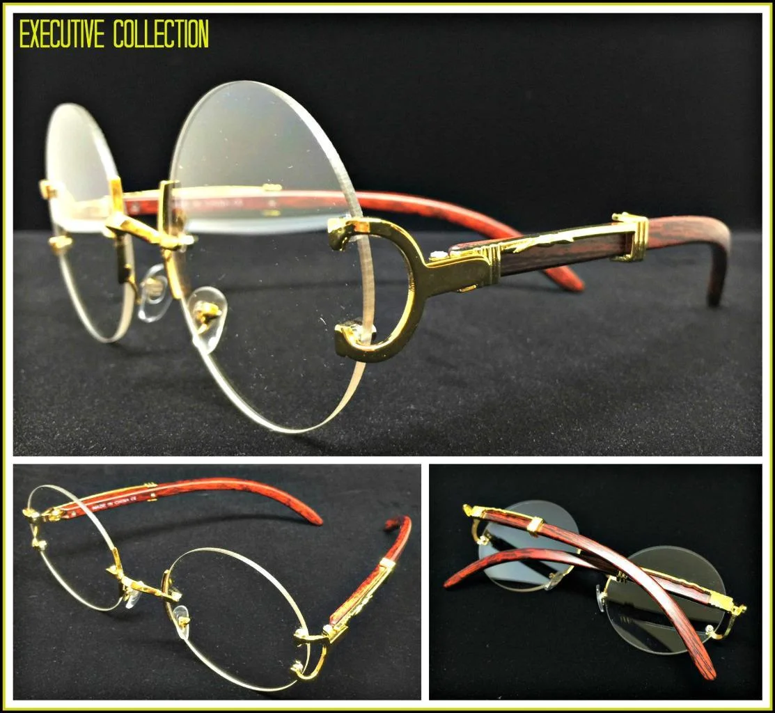 Unisex Acetate Round Imitation Wood Eyeglasses Clear Lens Retro Glasses Frames 3